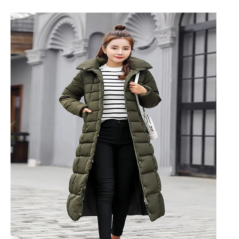 Women Winter Long Jacket Fur Collar Down Padded