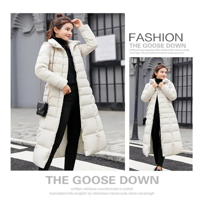 Women Winter Long Jacket Fur Collar Down Padded