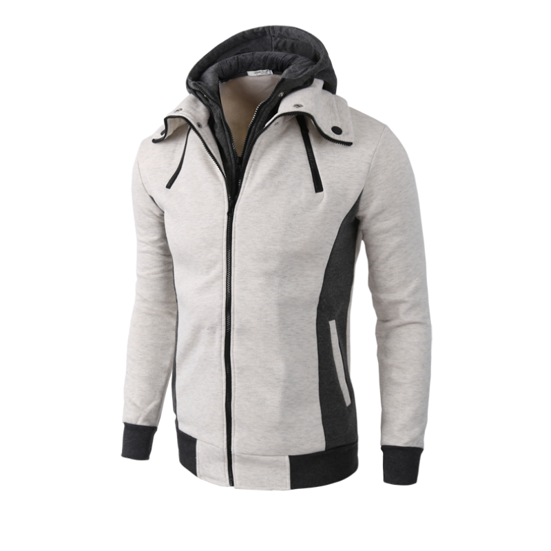 Men Hooded Fake Two Piece Sports Cardigan Slim