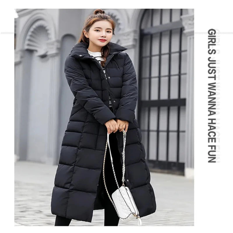 Women Winter Long Jacket Fur Collar Down Padded