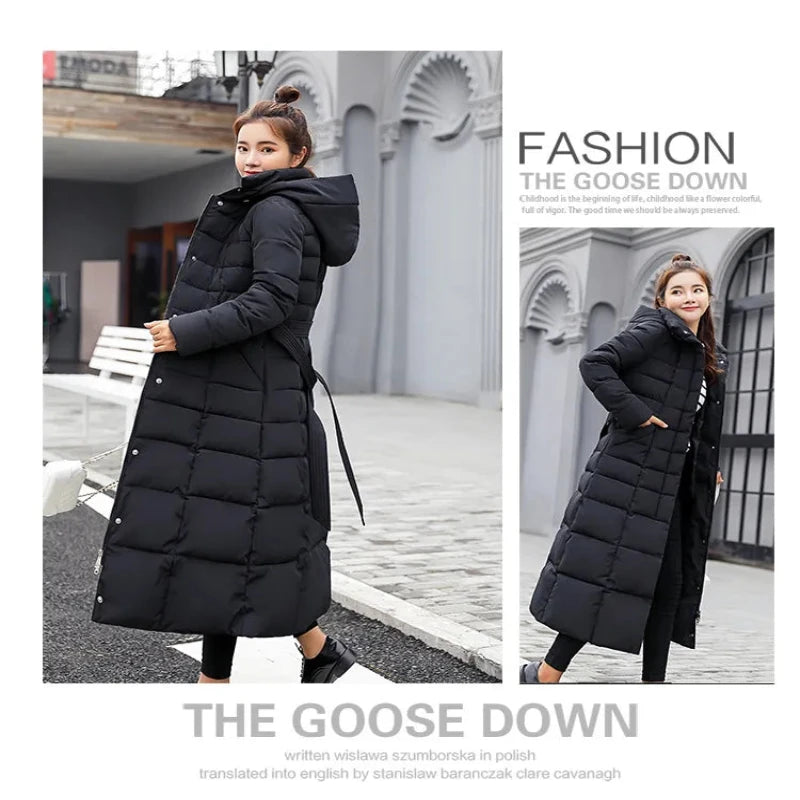 Women Winter Long Jacket Fur Collar Down Padded