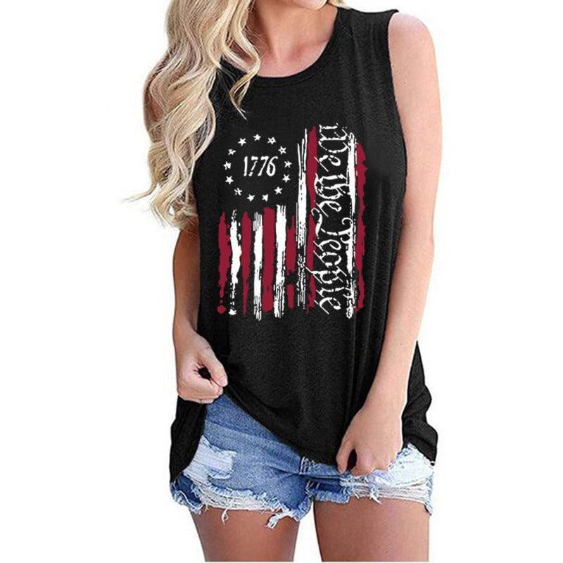 Women's Independence Day Round Neck Sleeveless Vest T-Shirt - Glooosy Store