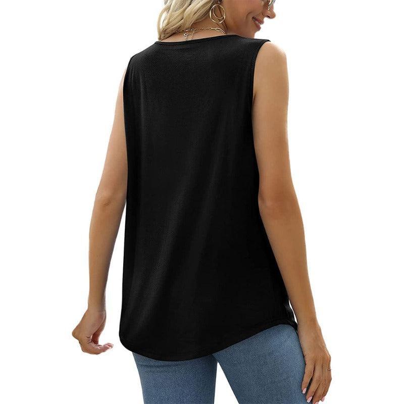 Summer Women Loose Fit Pleated Square Neck Sleeveless Tops Vest T-Shirt - Glooosy Store