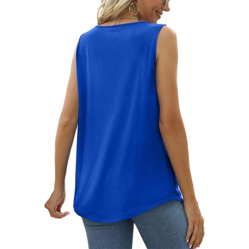 Summer Women Loose Fit Pleated Square Neck Sleeveless Tops Vest T-Shirt - Glooosy Store