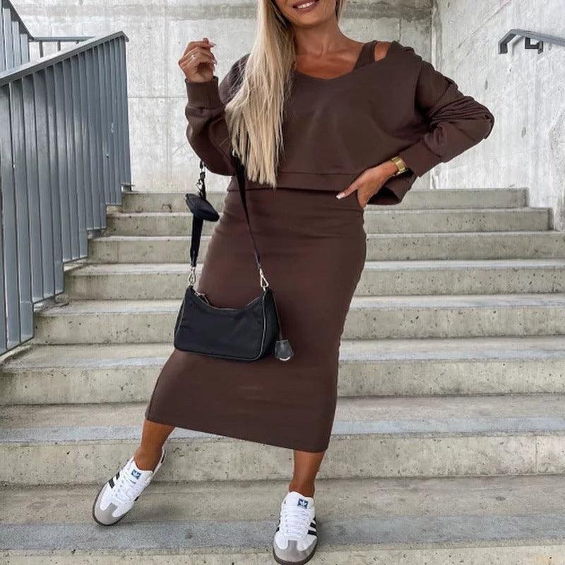 Pullover Short Hoodie Long Dress Casual Outfit Suit - Glooosy Store