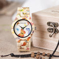Butterfly Print Women Watches All Bamboo Made Quartz Wristwatch