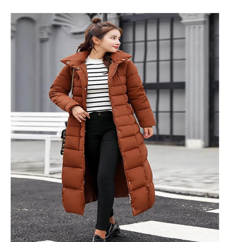 Women Winter Long Jacket Fur Collar Down Padded