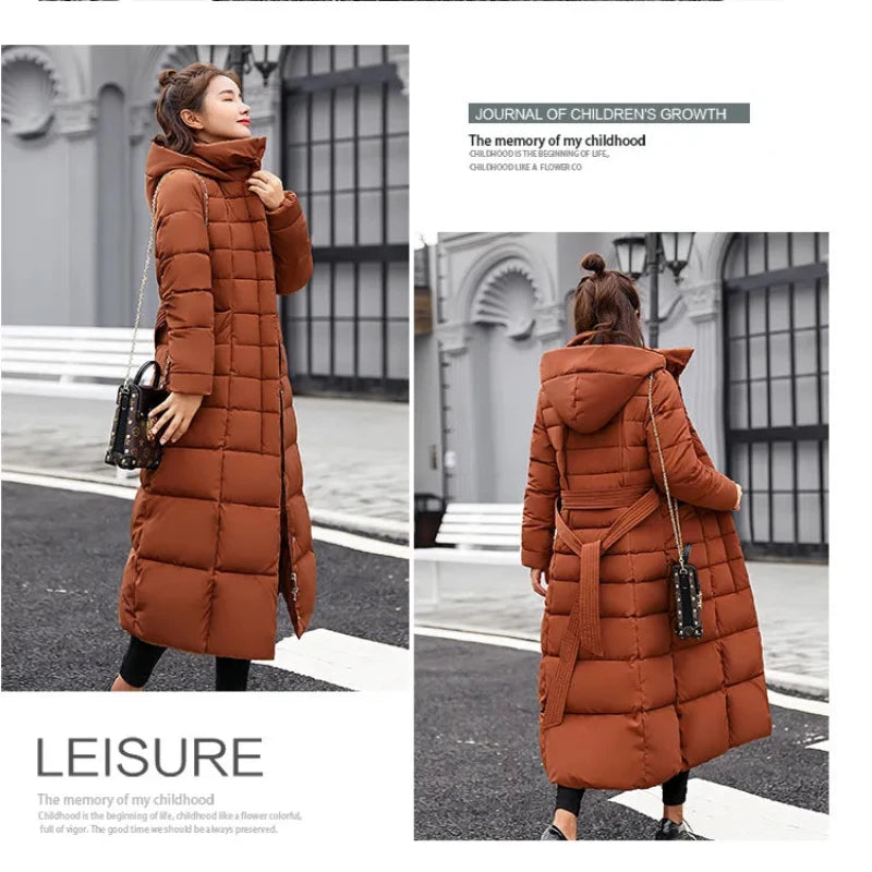 Women Winter Long Jacket Fur Collar Down Padded