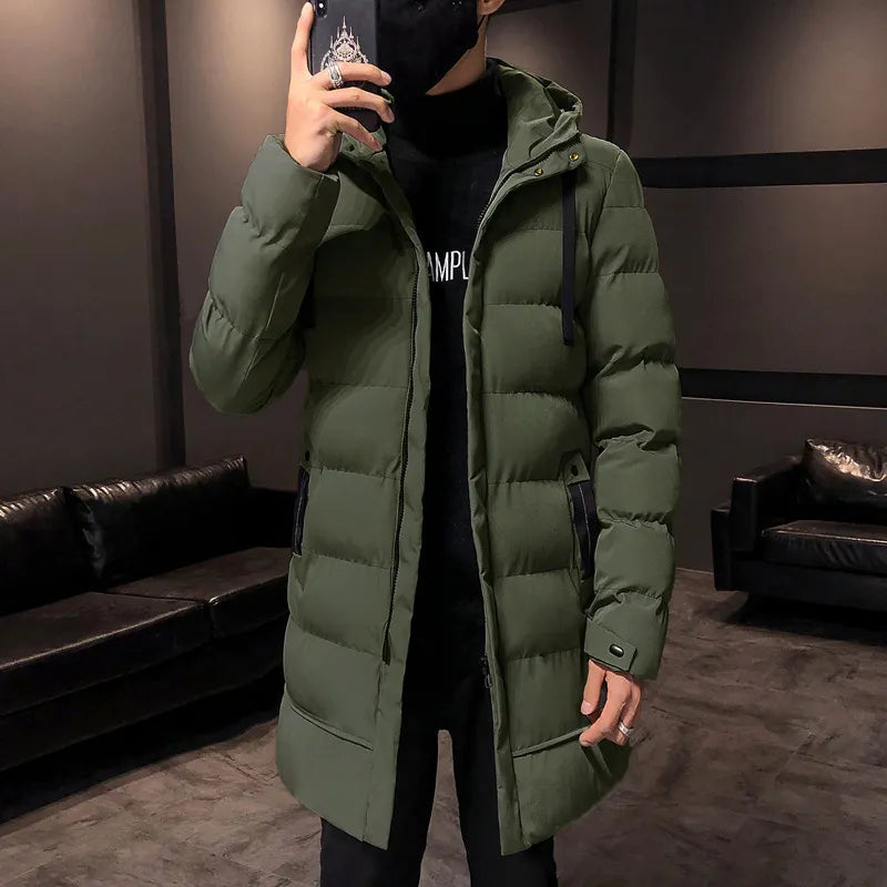 Winter Jacket Mid-Length Hooded Padded Men Coat