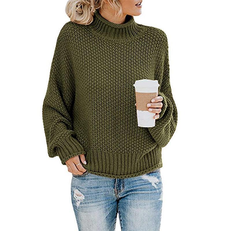 Women Thick Thread Turtleneck Knitted Pullover - Glooosy Store