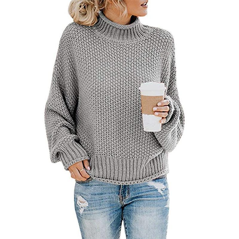 Women Thick Thread Turtleneck Knitted Pullover - Glooosy Store