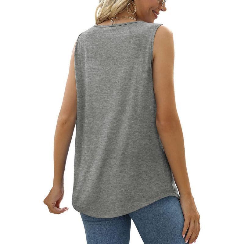 Summer Women Loose Fit Pleated Square Neck Sleeveless Tops Vest T-Shirt - Glooosy Store