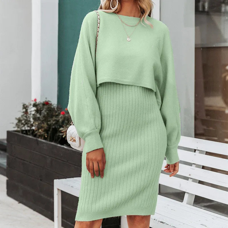 Knitted Dress Suit Fashion Solid Color Pullover Women's Clothing