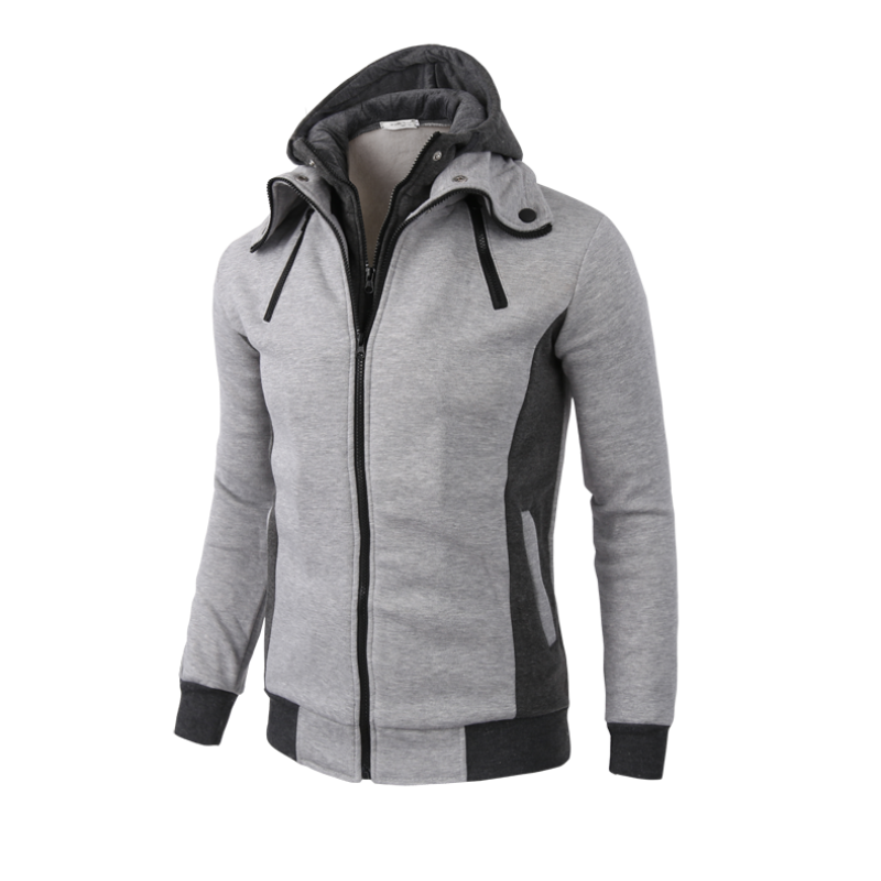 Men Hooded Fake Two Piece Sports Cardigan Slim