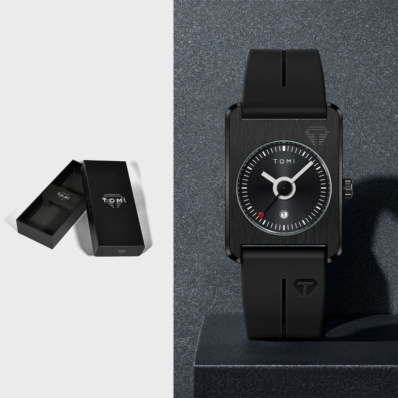 Black watch with brand logo on a gray background