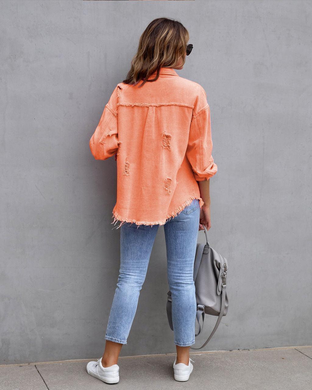 Fashion Denim Ripped Shirt Jacket Women - Glooosy Store