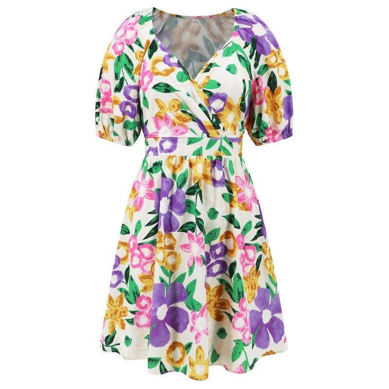 Flowers Print Summer Beach Short Dress - Glooosy Store