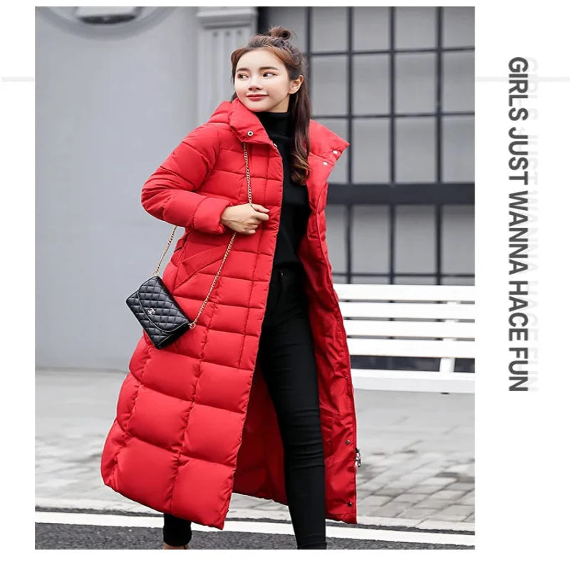 Women Winter Long Jacket Fur Collar Down Padded