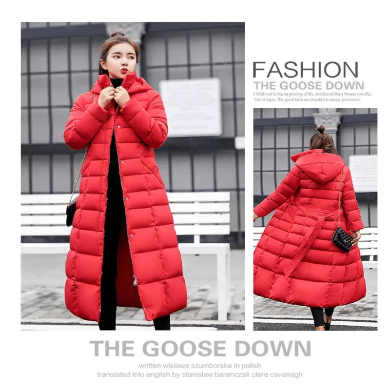 Women Winter Long Jacket Fur Collar Down Padded