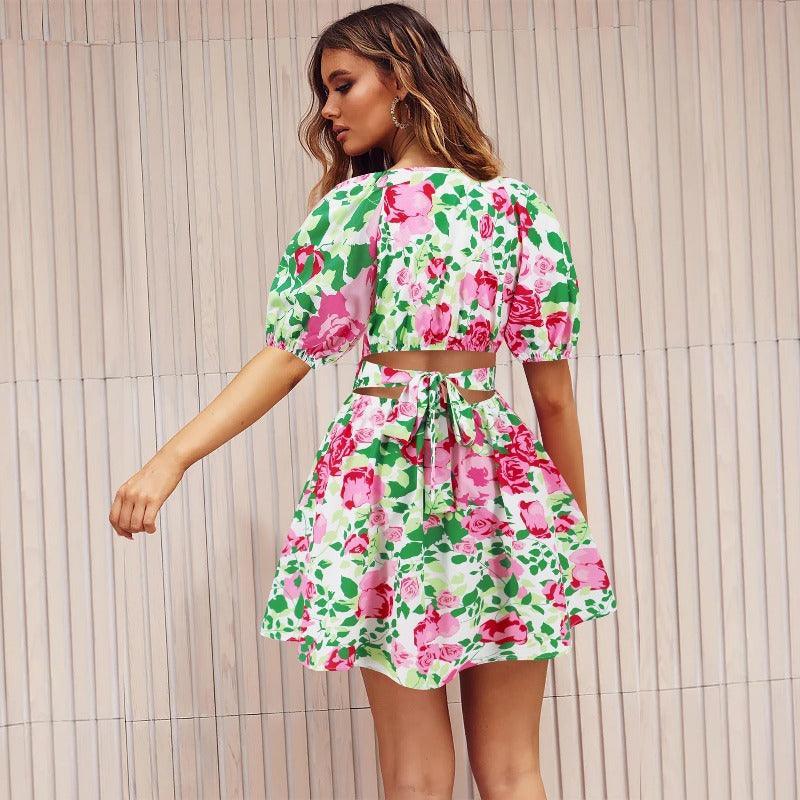 Flowers Print Summer Beach Short Dress - Glooosy Store