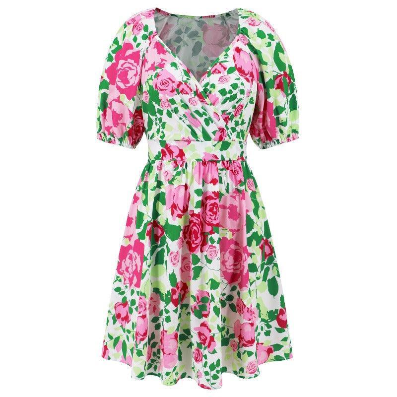 Flowers Print Summer Beach Short Dress - Glooosy Store