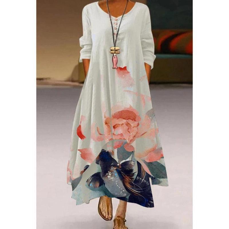 Elegant Double Layer Flowers Print Summer Long Dress - Glooosy Store