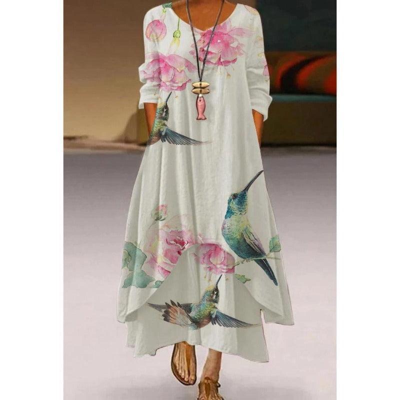 Elegant Double Layer Flowers Print Summer Long Dress - Glooosy Store