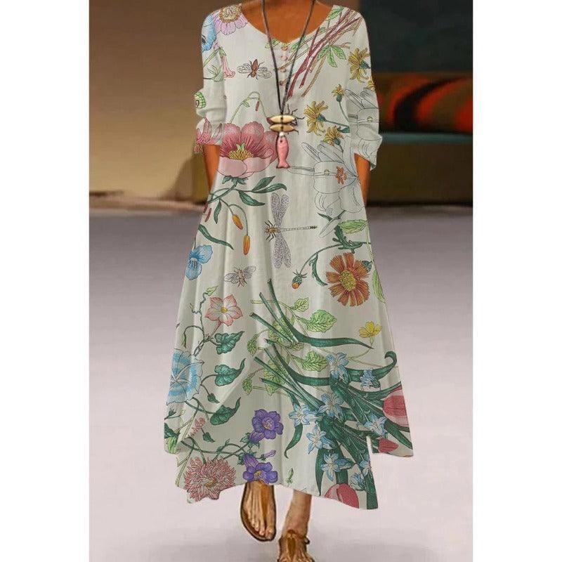 Elegant Double Layer Flowers Print Summer Long Dress - Glooosy Store