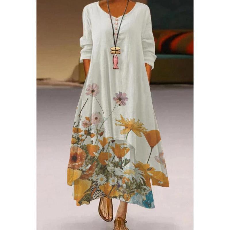 Elegant Double Layer Flowers Print Summer Long Dress - Glooosy Store