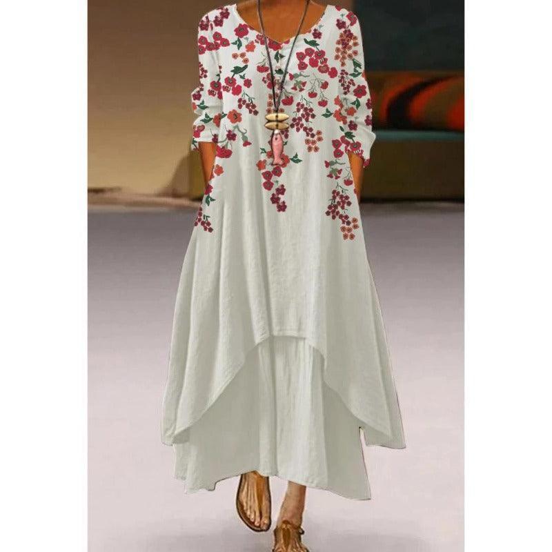 Elegant Double Layer Flowers Print Summer Long Dress - Glooosy Store