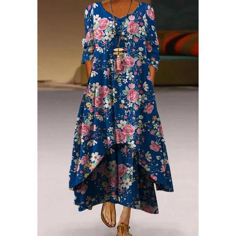 Elegant Double Layer Flowers Print Summer Long Dress - Glooosy Store