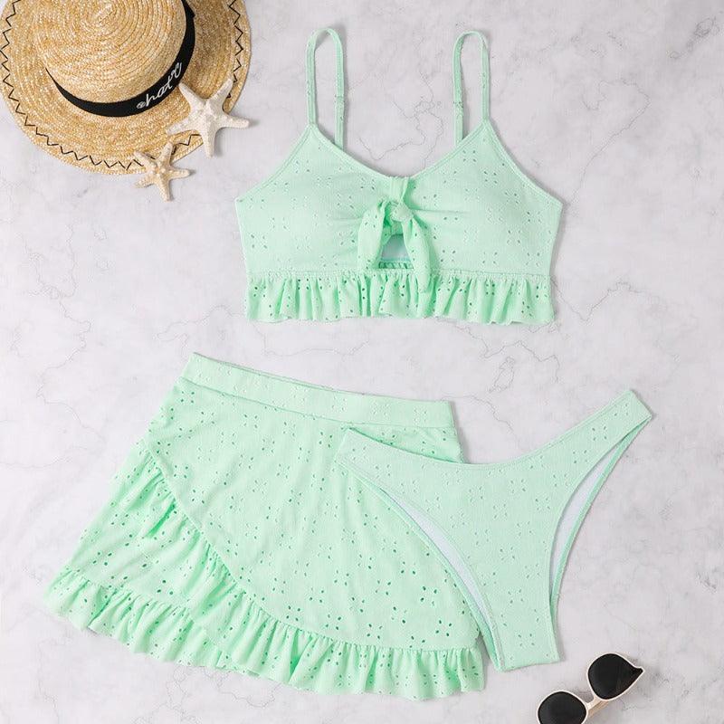 3pcs Beach Bikini With Skirt Fashion Ruffle Design - Glooosy Store