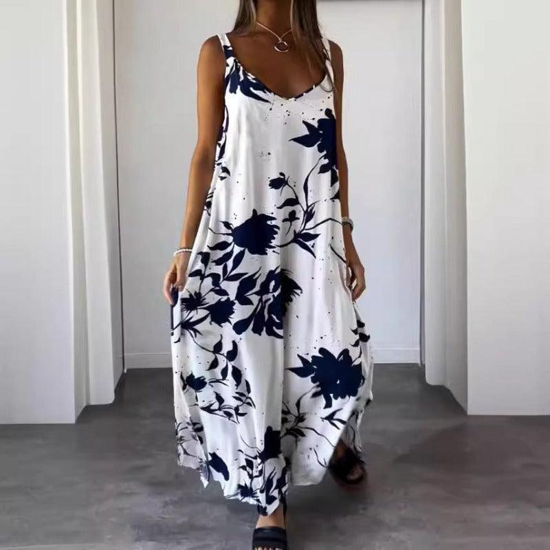 Elegant Summer Printed Sling Backless V-neck Dress - Glooosy Store