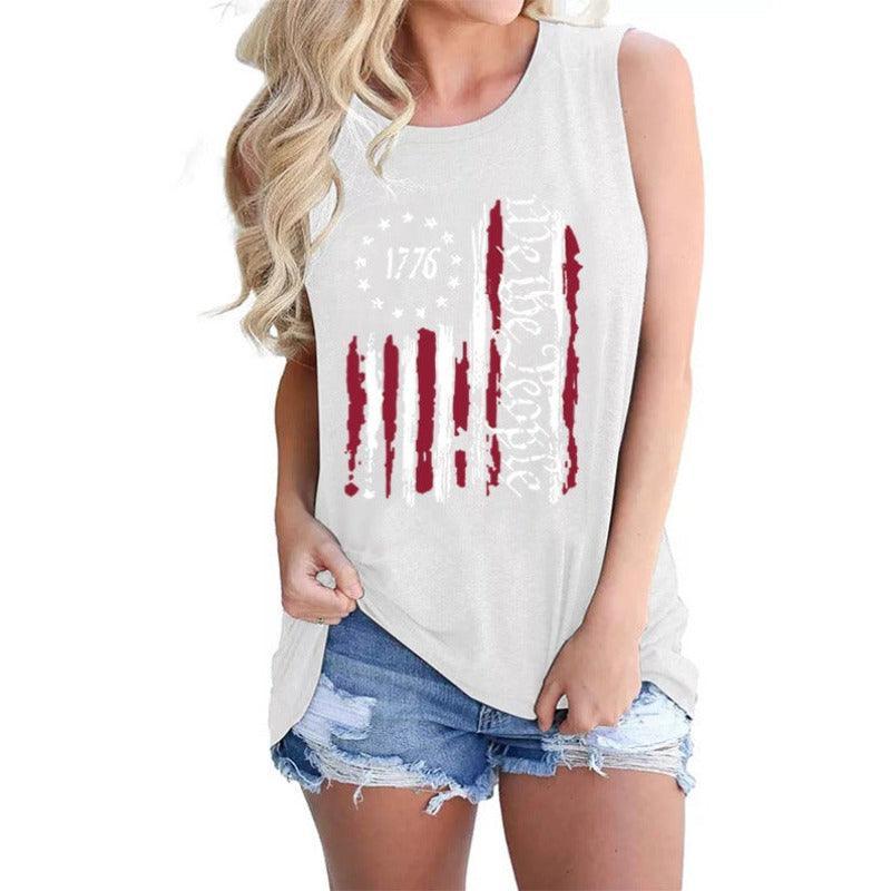 Women's Independence Day Round Neck Sleeveless Vest T-Shirt - Glooosy Store