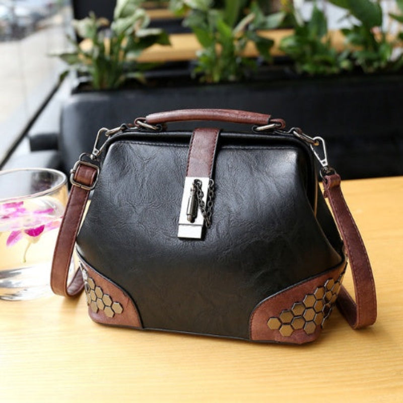 Black handbag with brown accents