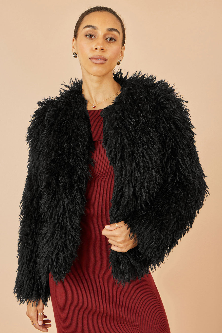 Black Luxe Fluffy Faux Fur Coat
