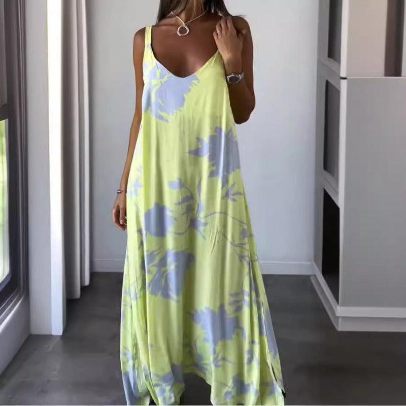 Elegant Summer Printed Sling Backless V-neck Dress - Glooosy Store