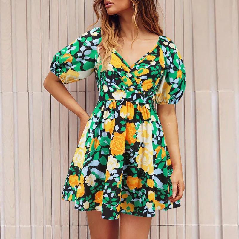 Flowers Print Summer Beach Short Dress - Glooosy Store