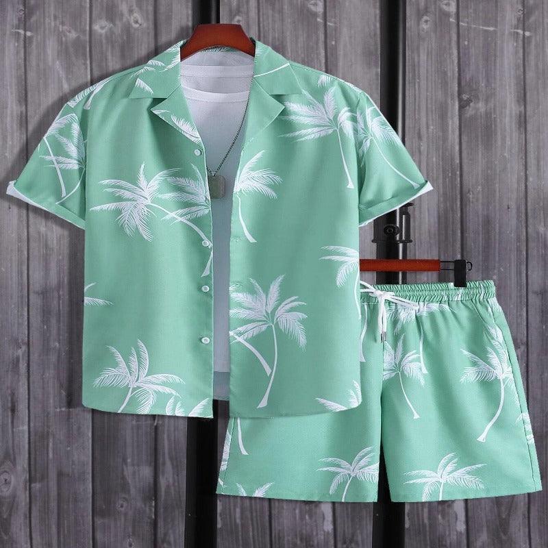 Men Printed Short-Sleeved Shirt Summer Beach Suit - Glooosy Store