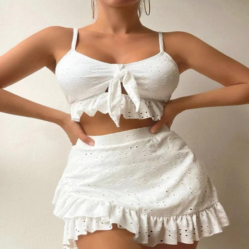 3pcs Beach Bikini With Skirt Fashion Ruffle Design - Glooosy Store