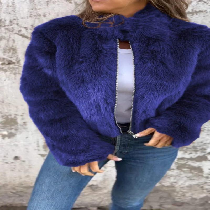 Faux Fur Fashion Stand Collar Plush Soft Jacket