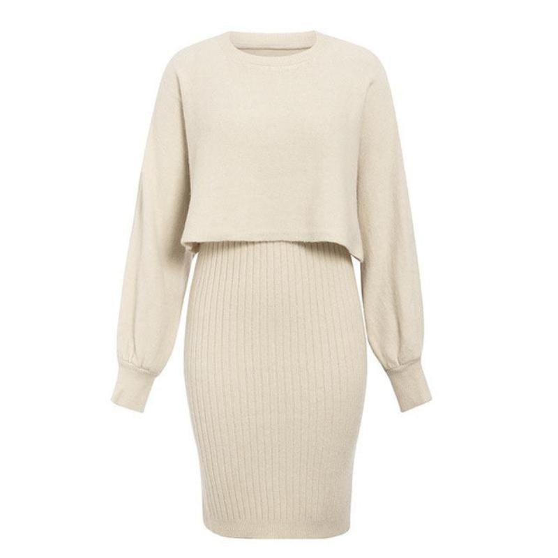 Knitted Dress Suit Fashion Solid Color Pullover Women's Clothing