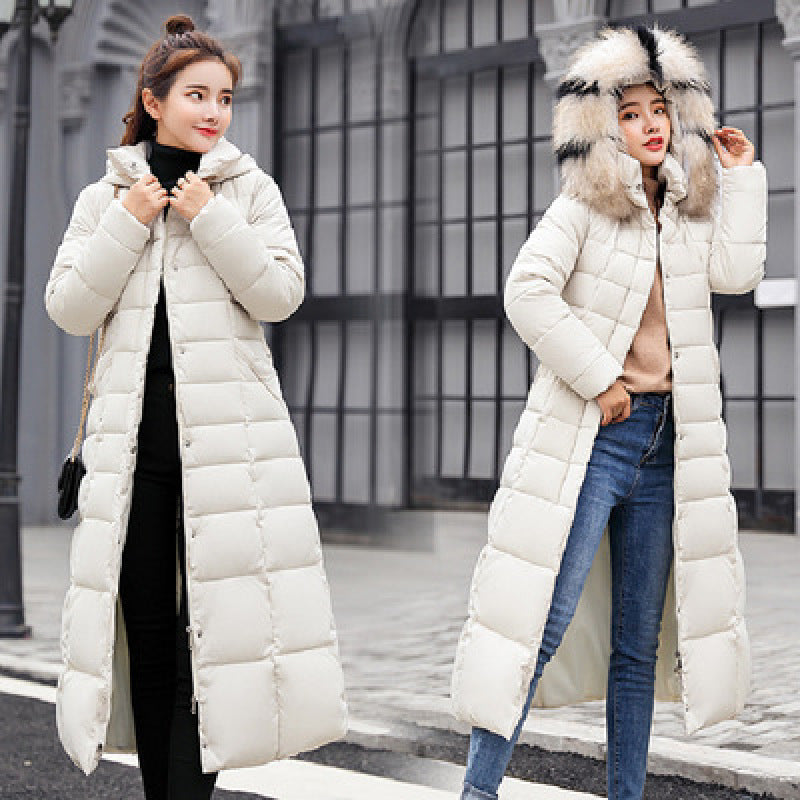 Women Winter Long Jacket Fur Collar Down Padded