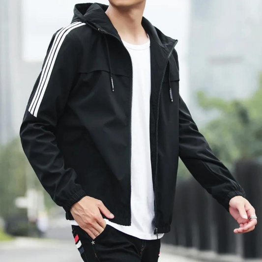 Three Stripe Hooded Rain Windbreaker Jacket