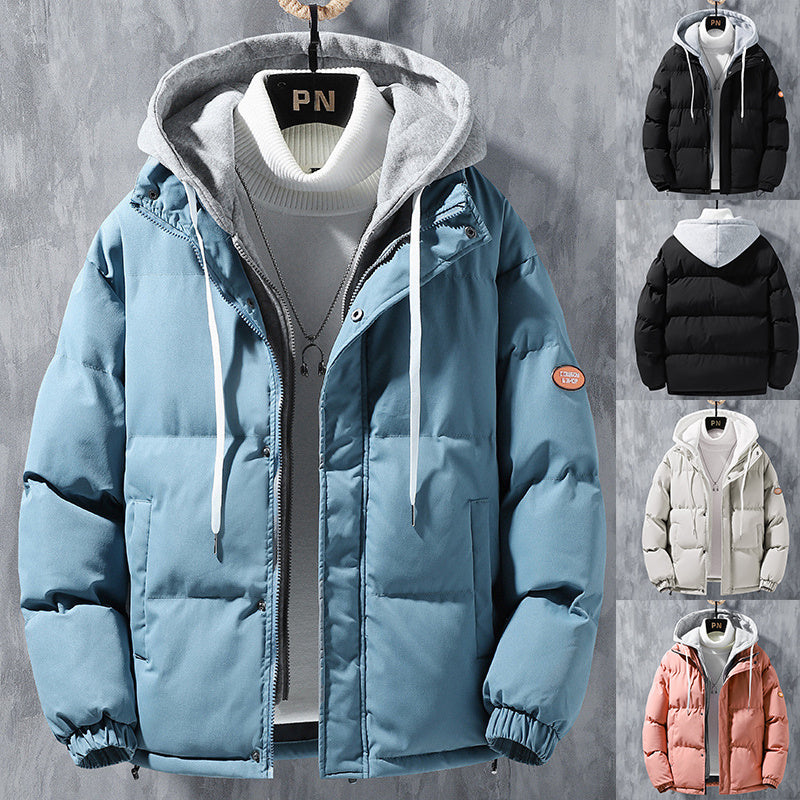 Fashion Hooded Winter Windproof Fake Two-Piece Jacket