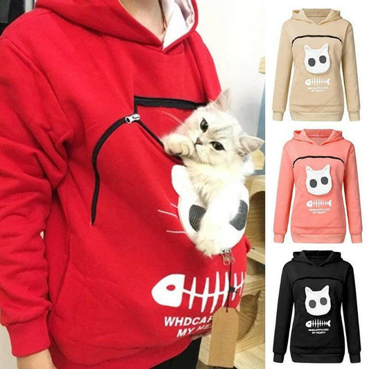 Cat Lovers Pocket Carrier Hoodie Sweatshirt - Glooosy Store