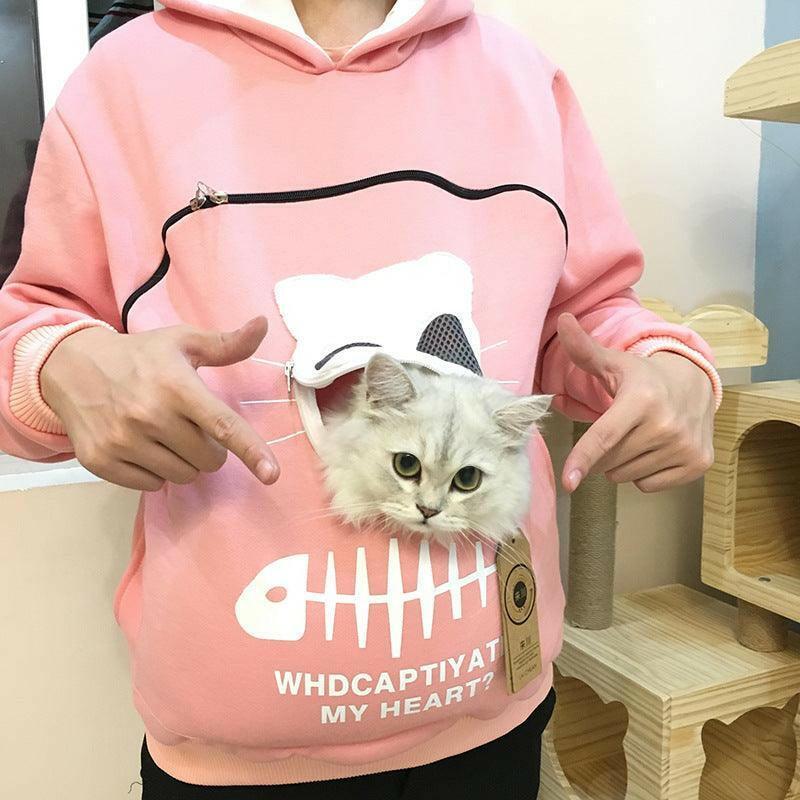 Cat Lovers Pocket Carrier Hoodie Sweatshirt - Glooosy Store