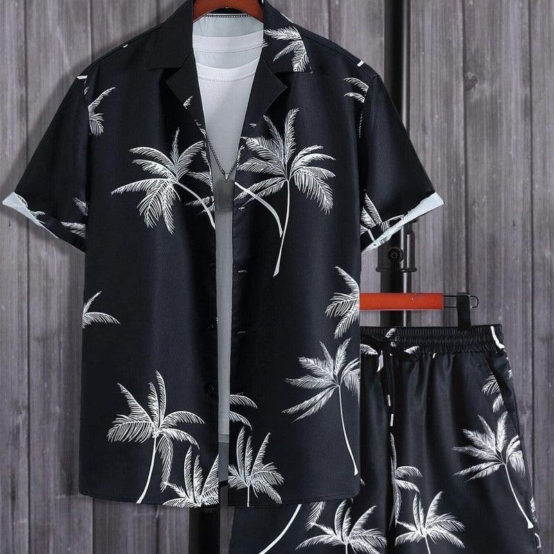 Men Printed Short-Sleeved Shirt Summer Beach Suit - Glooosy Store