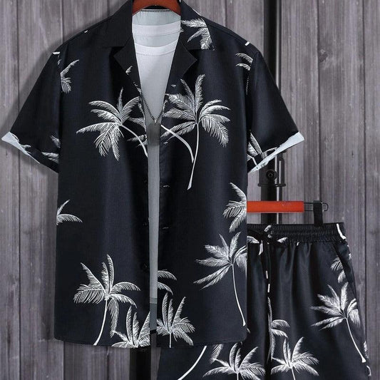 Men Printed Short-Sleeved Shirt Summer Beach Suit - Glooosy Store