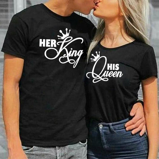 King and Queen Printed Couple Summer T-Shirt - Glooosy Store